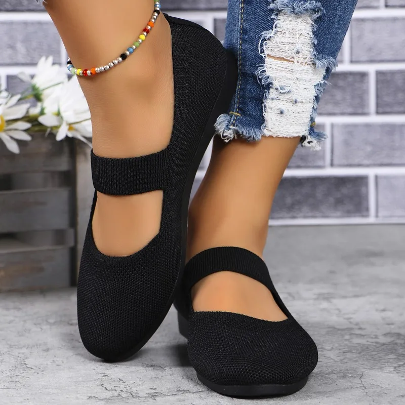 

New Fashion Knitted Breathable Shallow Mouth Comfort Flat Loafers Retro Solid Color Casual Soft Walking Sneakers Zapatos Mujer