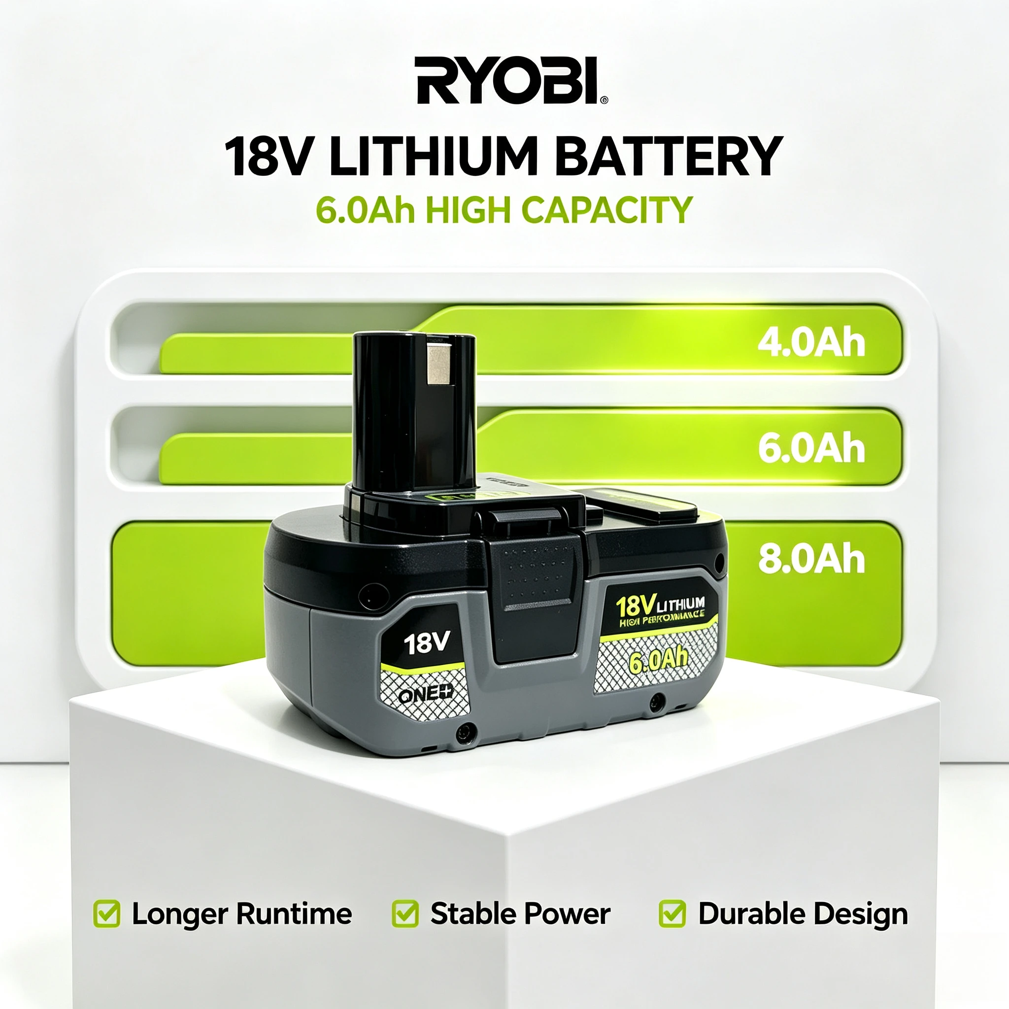 RYOBI 6.0Ah 18V Power Tool Lithium Battery for RYOBI Angle Grinder Short Circuit Protection Wear‑Resistant Shell Diy Household