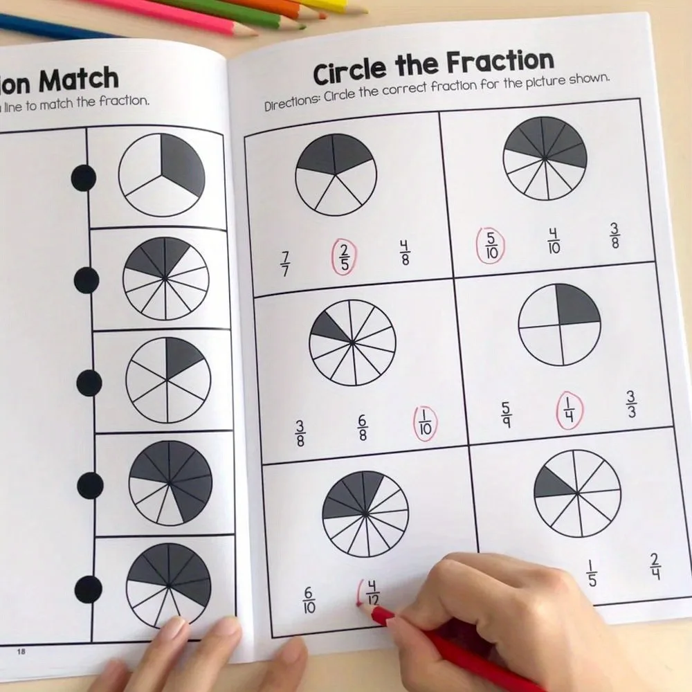 Trainingsübungsblätter, Mathe-Bruch-Arbeitsbuch, Bruchübungsbuch, kognitiv zum Schreiben und Zeichnen, Brüche für Kinder im Alter von 8–12 Jahren – Detail 6