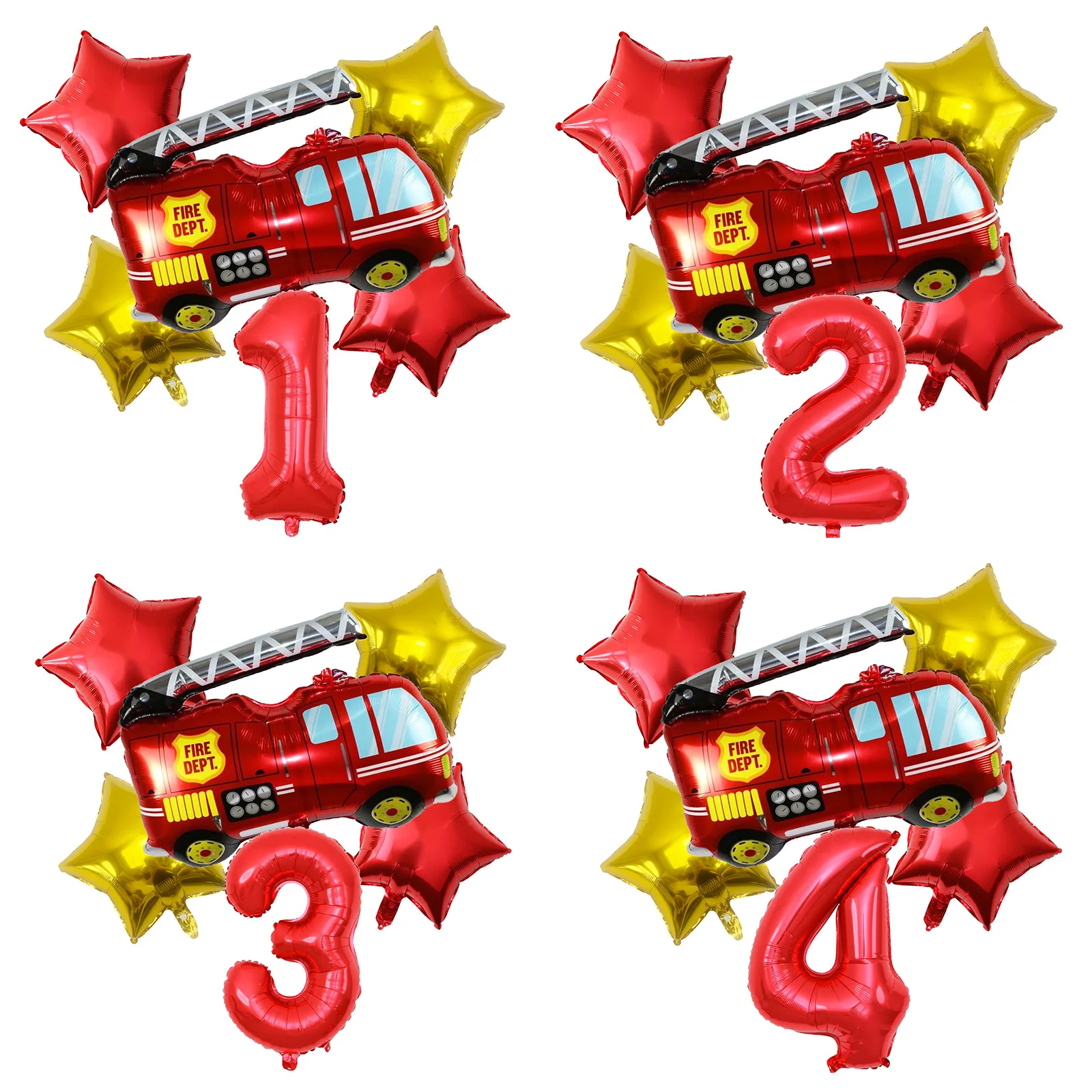 Fire Truck Theme Number Balloon Set Fire Engine Red Balloons for Boys Birthday Firefighter Party Decor Supplies