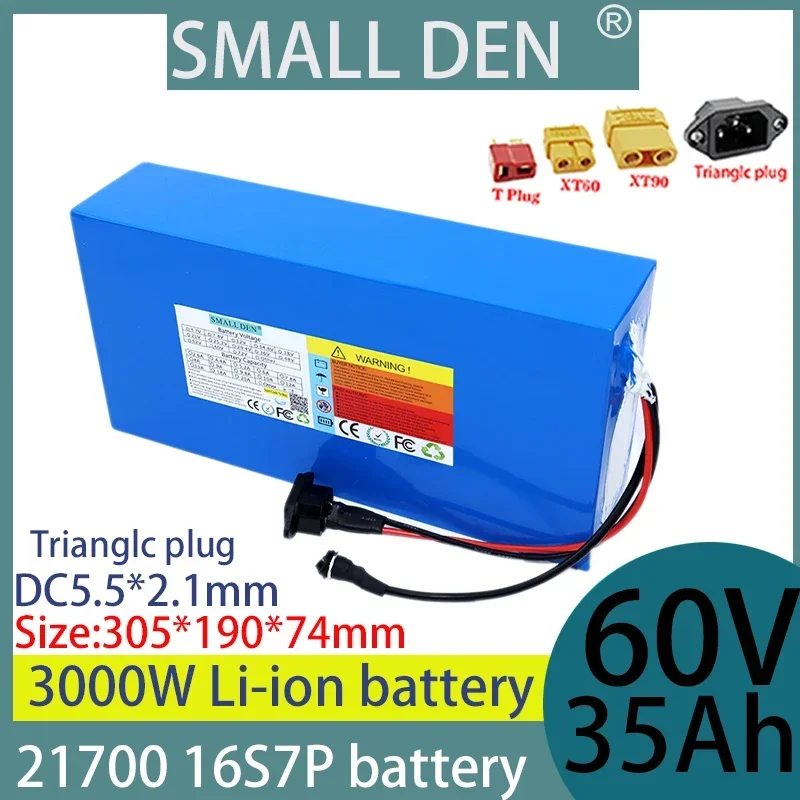 60V 35Ah rechargeable lithium-ion battery pack 21700 16S7P  2000W 2500W 30000mAh built-in 50A BMS rechargeable battery+67.2V 2A