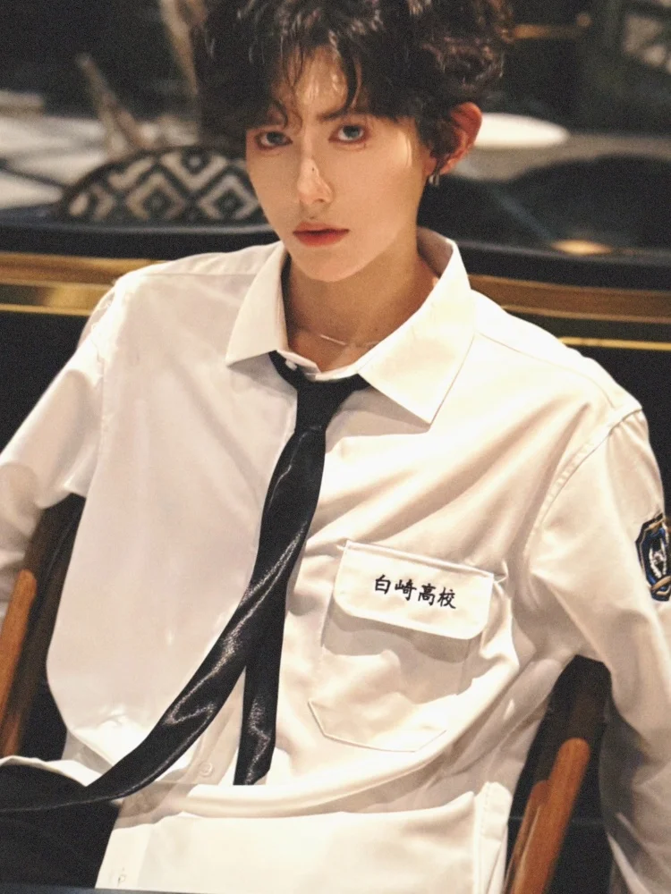 

Повседневная рубашка с длинным рукавом для подростков, весна-осень, молодежная, модная, с воротником, на пуговицах, свободного кроя, в американском стиле, однотонная