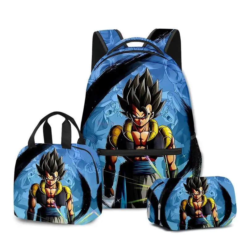 Anime Dragon Ball Z Goku 3d Backpack Printing 3-Piece Set Students Back To School Seasongift Fashion Schoolbag Lunch Bag Pen Bag