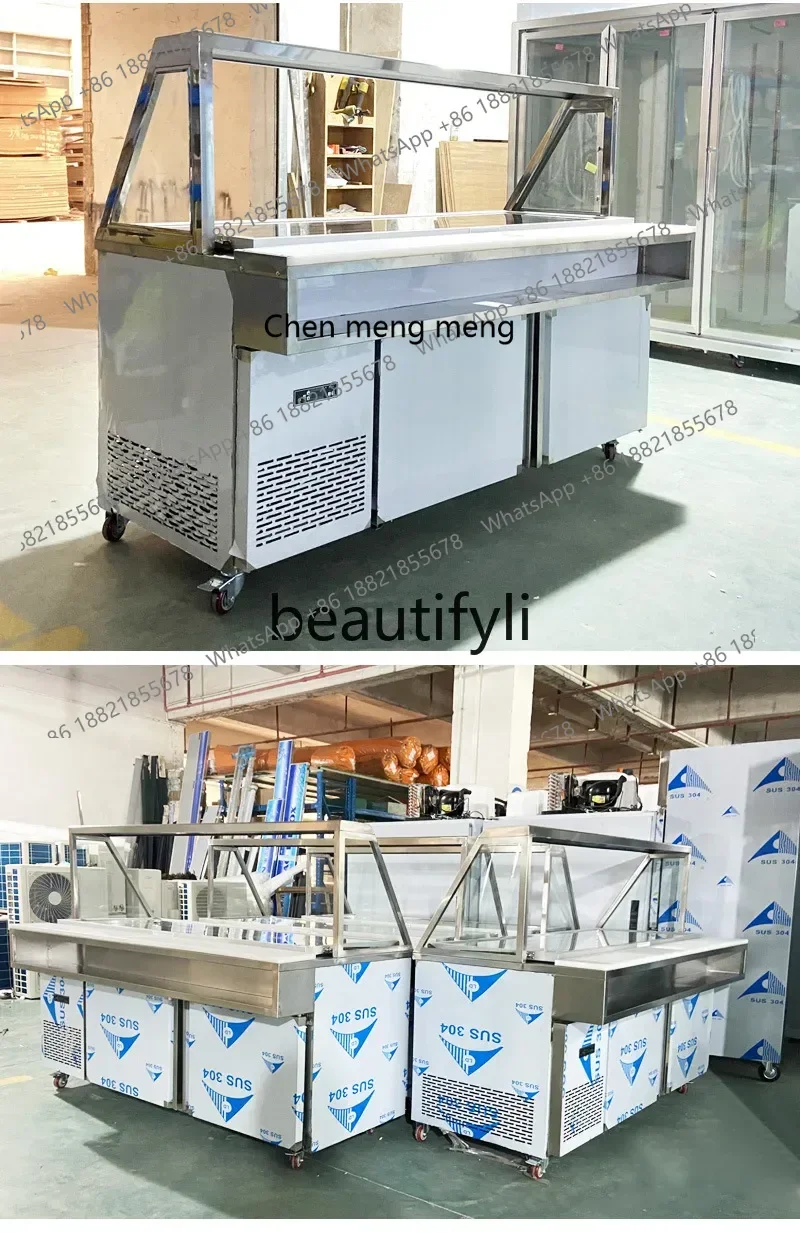 Z189  Stainless Steel Cylinder Cabinet Refrigerated Noodle Vegetable Fruit Salad Cabinet Frost-Free Commercial Use