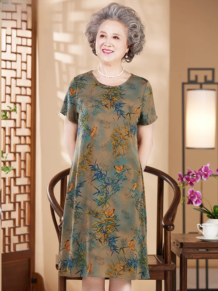 grandma-summer-dress-women's-short-sleeve-fashionable-loose-fit-long-dress-elderly-mother's-clothing-middle-aged-and-elderly