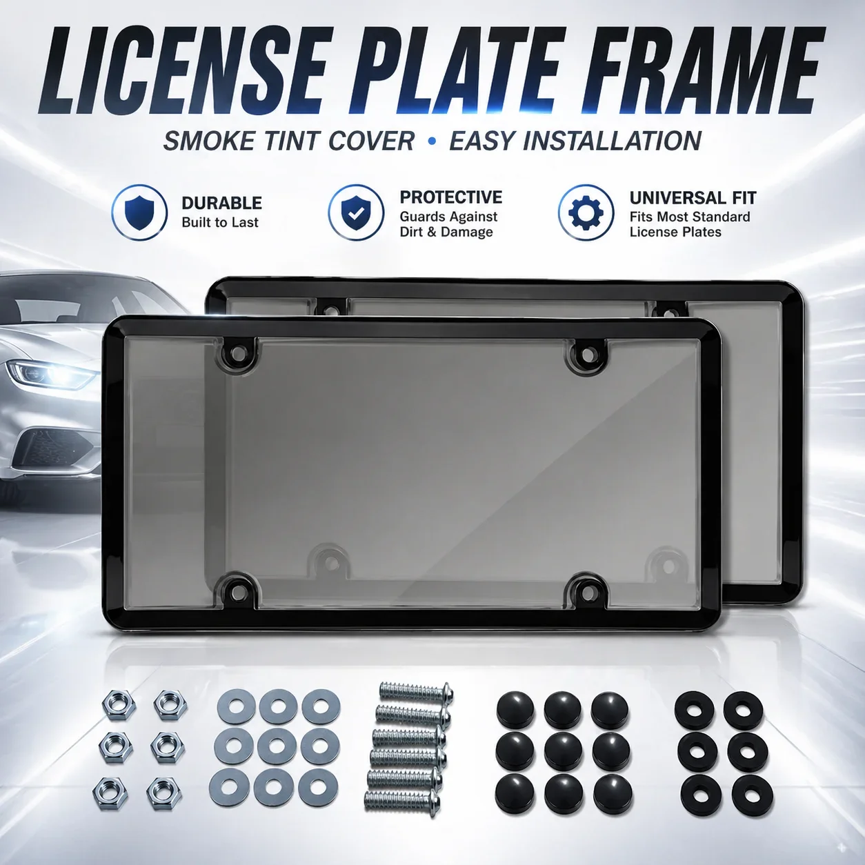 2PCS Universal American License Plate Frame with Screws Number Plate Car Plate Frame 6Inchx12inch for Truck Vehicles Auto