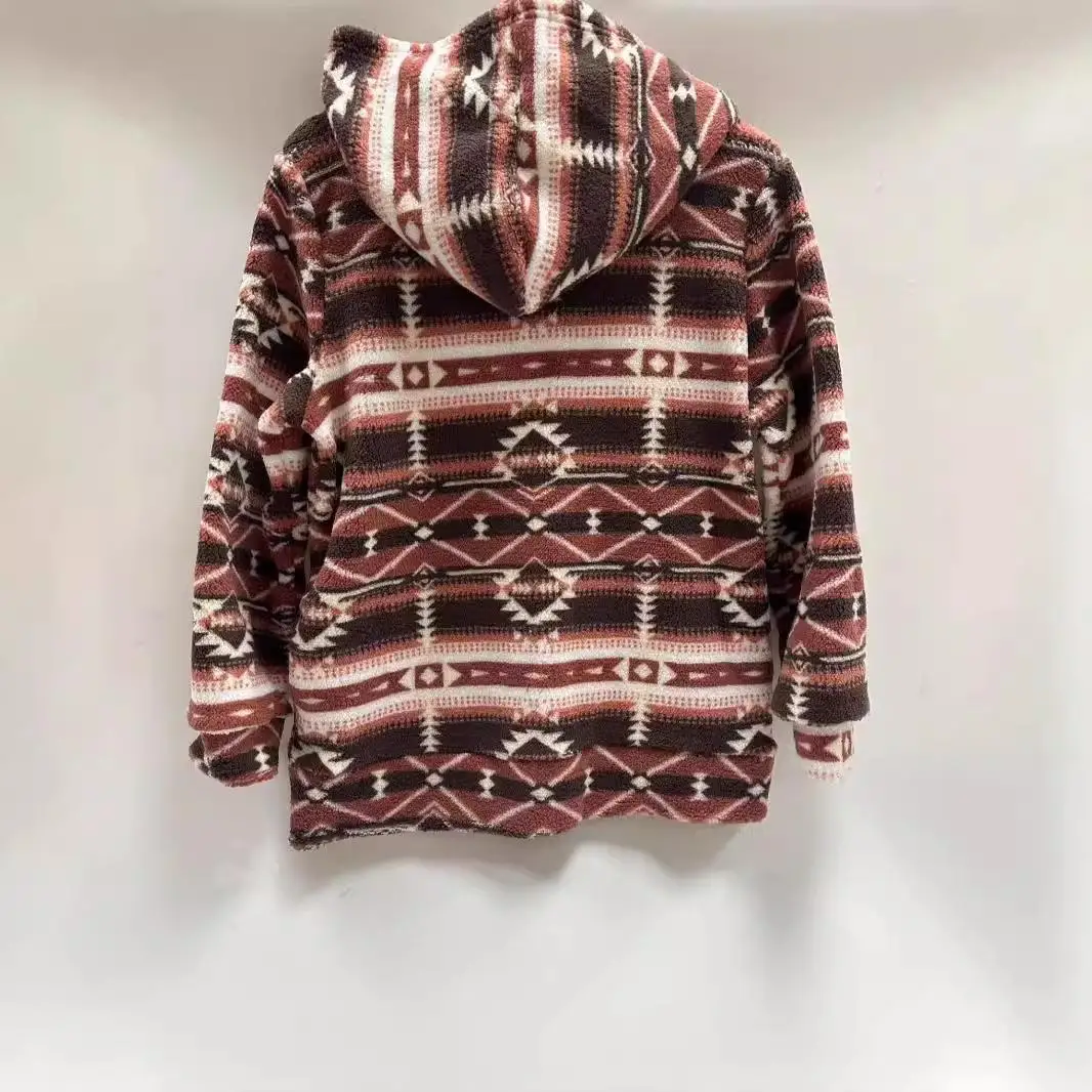 Cerniera con cappuccio stampata con motivo geometrico da donna di grandi dimensioni Thiened Long Sve Regular Fit Fibra di poliestere Autunno Jaet