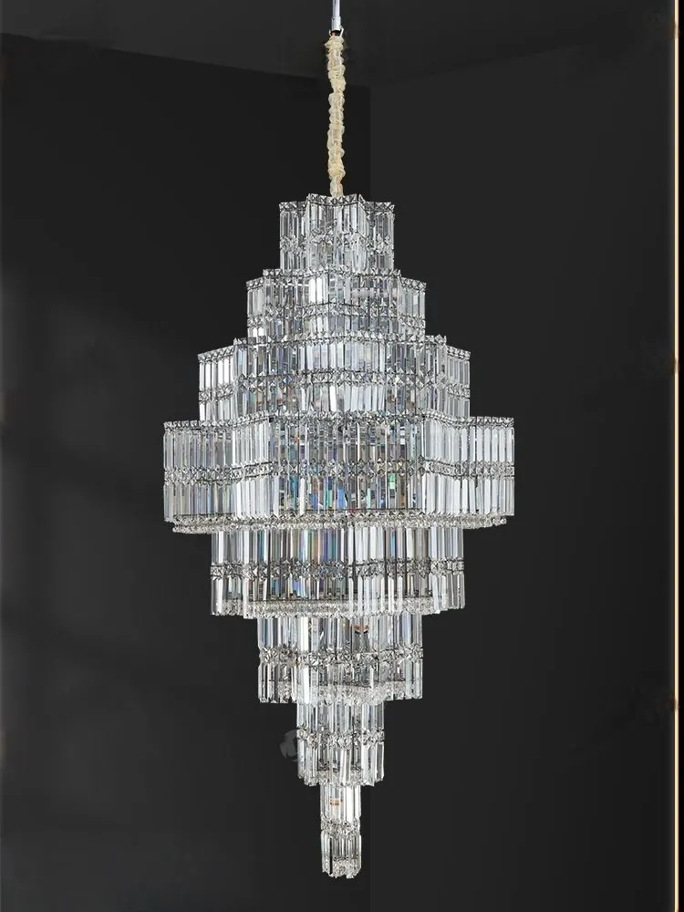 Duplex Staircase Chandelier Villa Living Room Hotel Main Light Elevated Ceiling High-end French Light Luxury Crystal Chandelier
