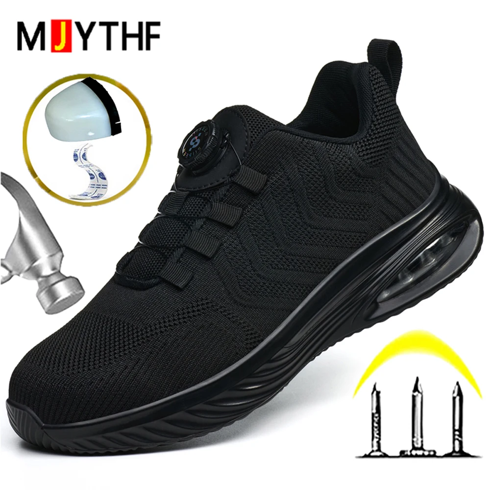 Sicherheitsschuhe mit drehbarem Knopf für Herren, Luftpolster-Arbeitsschuhe, Stahlkappenschuhe, pannensichere Sicherheitsschutzschuhe, Arbeitsstiefel