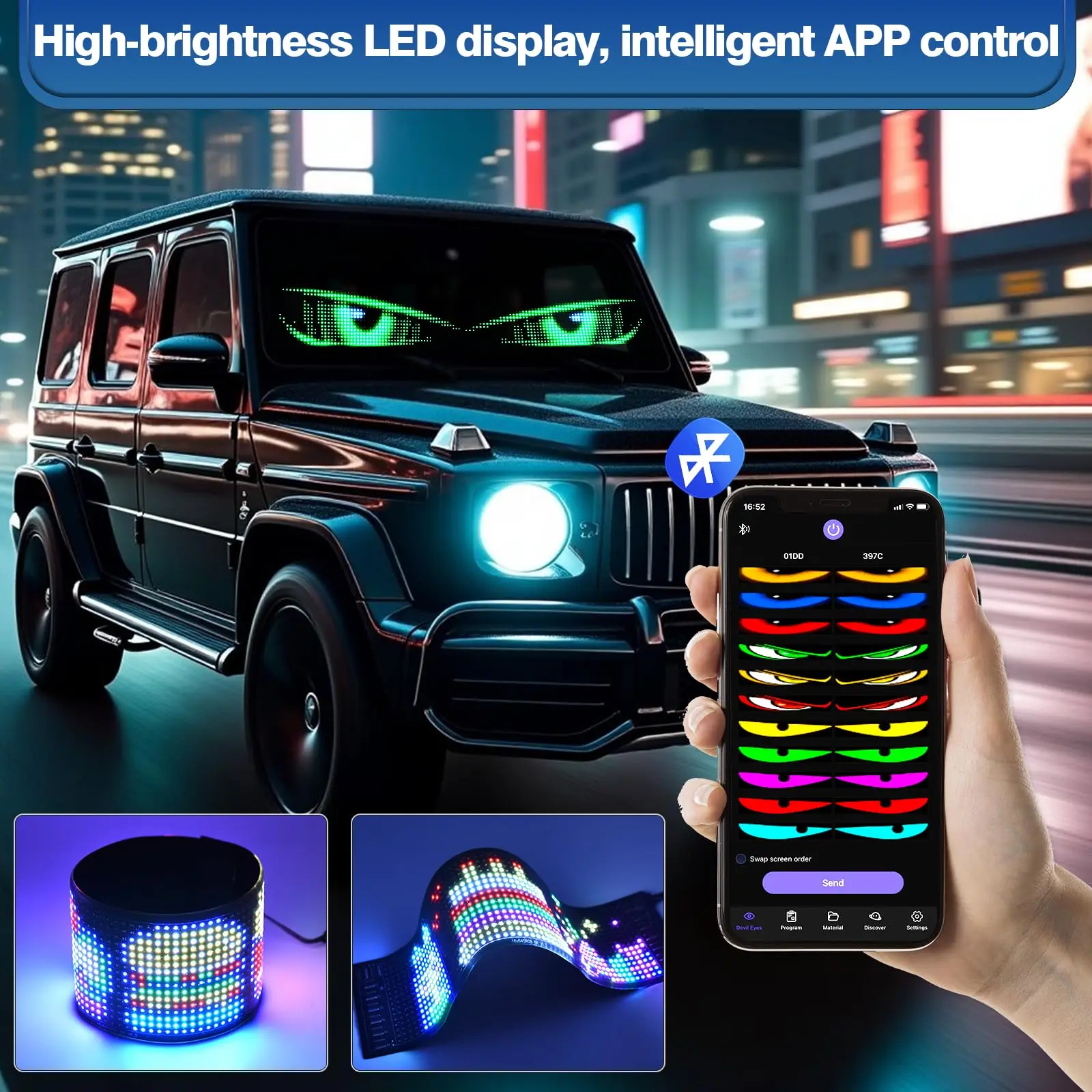 LED Car Windshield Truck Eye RGB LED Matrix Pixel Panel Car Graffiti Scrolling Text Animation Light Truck Lights Bluetooth APP view 6