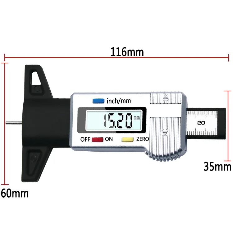 전자 디지털 디스플레이 타이어 트레드 깊이 게이지, 자동차 타이어 트레드 두께 감지 도구, 0-25mm, 1 개