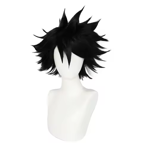 Synthetic Short Black Cosplay Wig Fluffy Straight Anime Costume Heat Resistant with Bangs Wig for Halloween Holiday Christmas