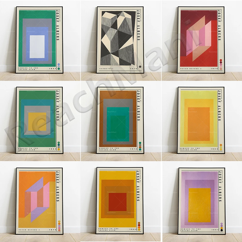 

Josef Albers exhibition poster, Josef Albers print, Bauhaus poster, art abstract painting wall home decor print poster