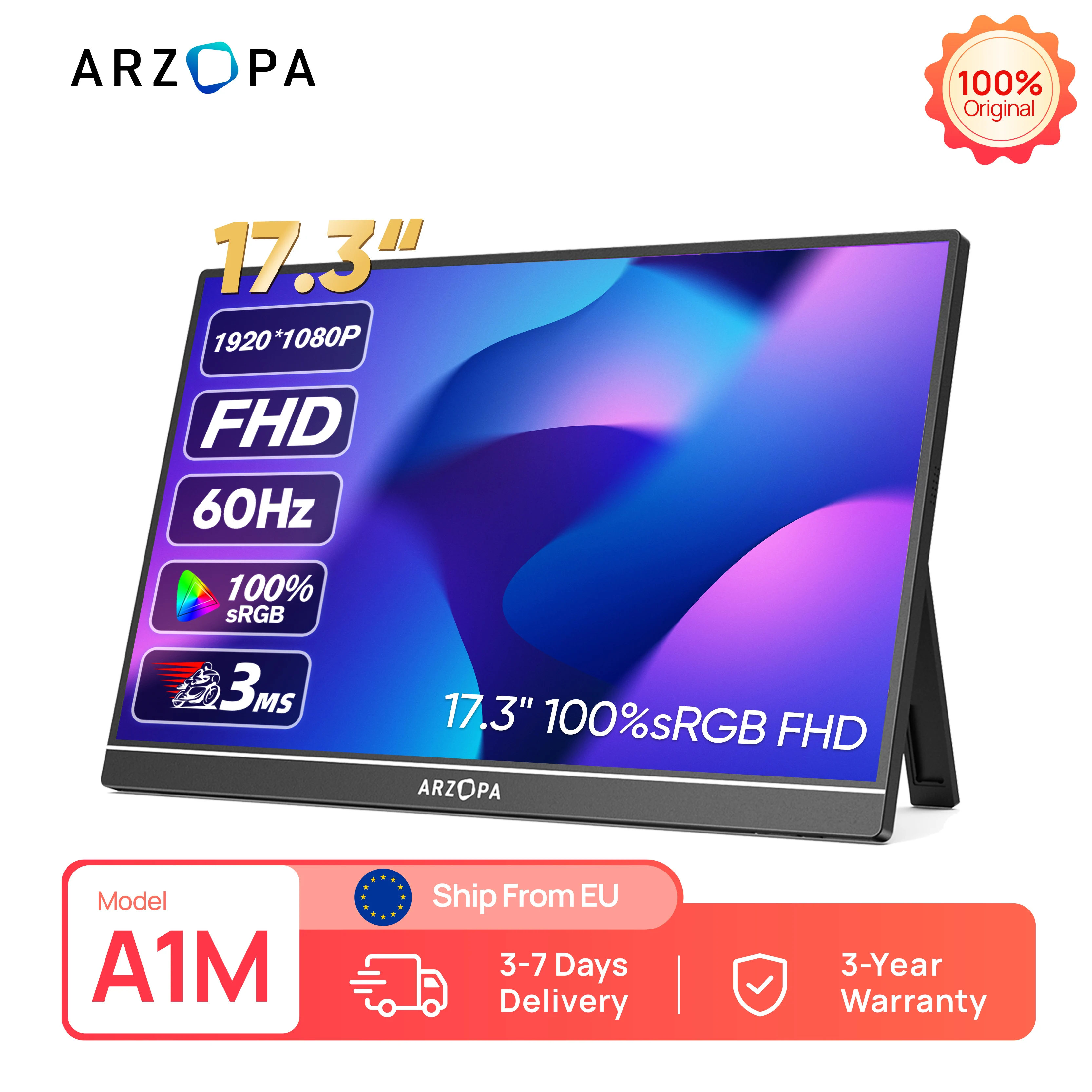 ARZOPA 17.3''1080P IPS Portable Gaming Monitor HDMI USB External