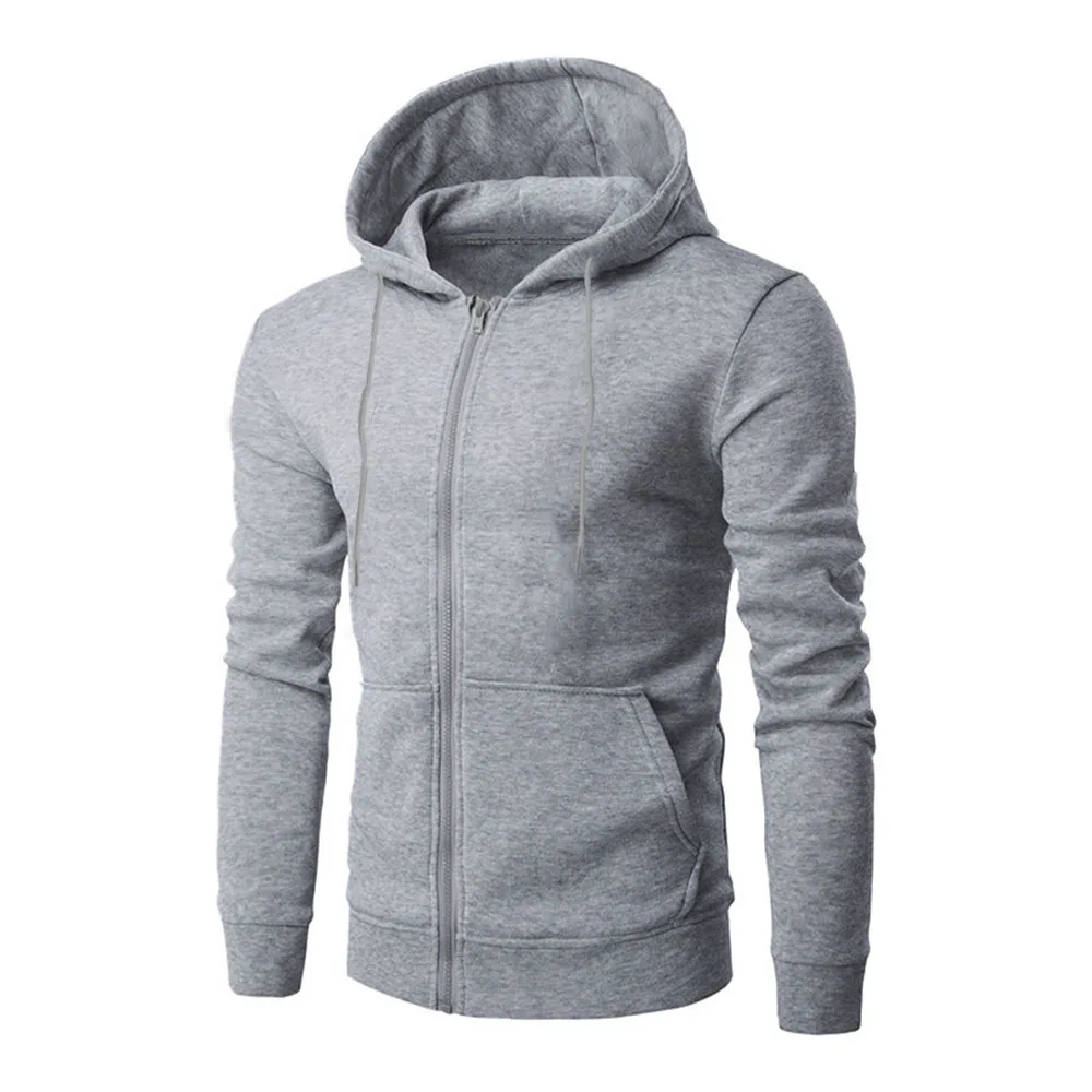 Men\'s Hoodie Solid Color Basic Hooded Jacket Cardigan Sweatshirt Spring Autumn Casual Men Streetwear Tracksuit Male