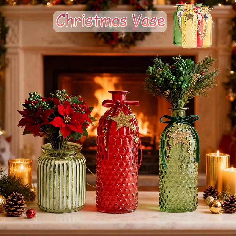 

1PC Creative Christmas Flower Vase Luxury Style Home Dried Flower Storage Bottle Living Room Desktop Decorations Gifts Floreros