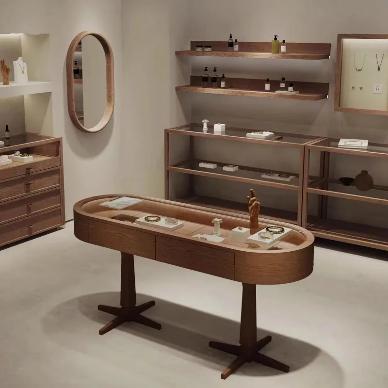 custom.Funroad Custom Jewelry Glass Display Reception Desks Glass Jewelry Store Furniture Lockable Museum Showcases Cabinet