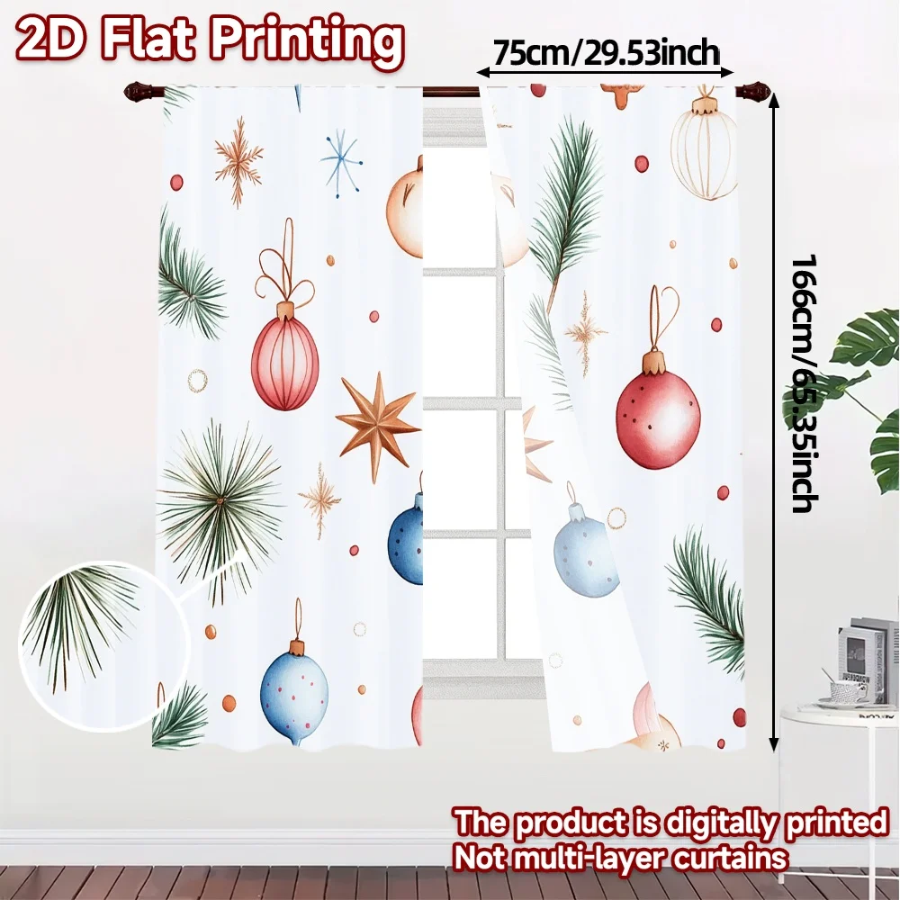 2pcs,Curtains Christmas Ornaments Snowflakes Deer Trees Popular Popular Curtain Polyester Curtains Decorations for Bedroom,