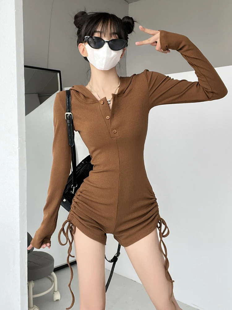 

High Waist Monokini Crop Top Bot Set Street Sle Denim Color Trousers Women's Faion ow Leg Lengthening Bodycon One-P...