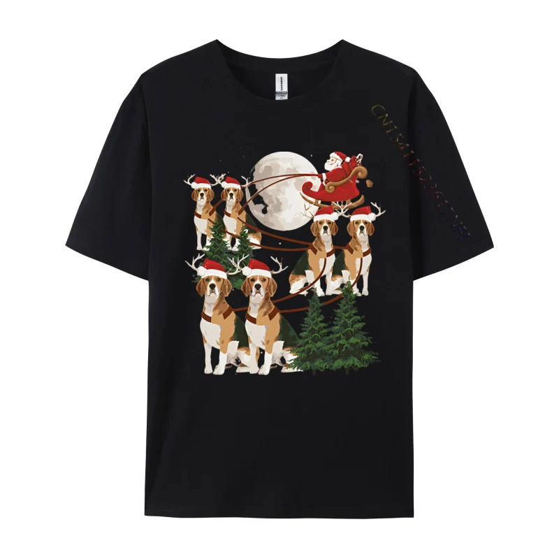 Camiseta estampada en verde y blanco para estudiantes, Camisa ajustada de algodón con estampado de Beagle, Reno, perro de Navidad, equitación, Tops negros