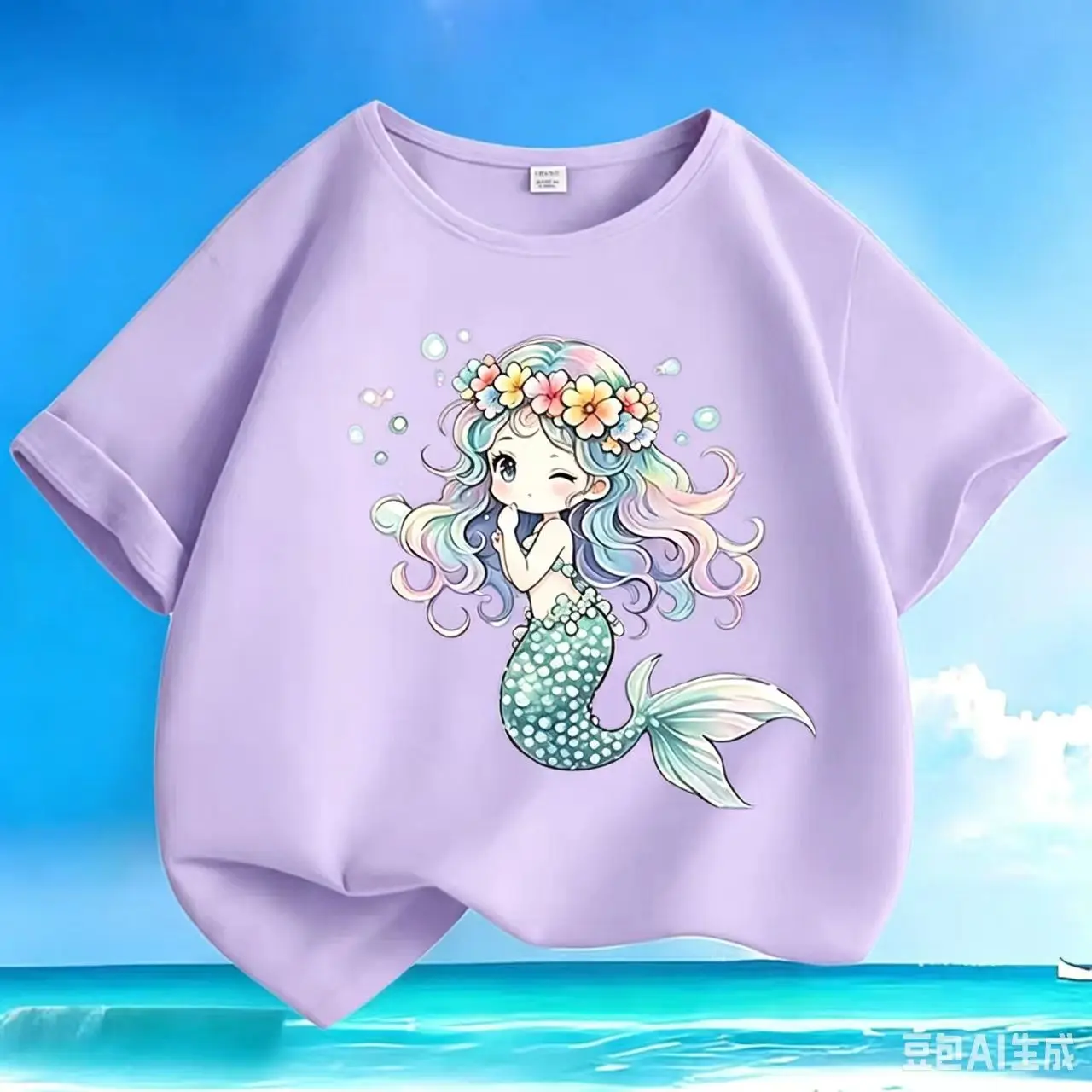 2026 Sommer Mädchen Cartoon Meerjungfrau Druck Kurzarm-T-Shirt - Reine Baumwolle Bequem und Atmungsaktiv Mädchen Halbarm-T-Shirt – Detail 7