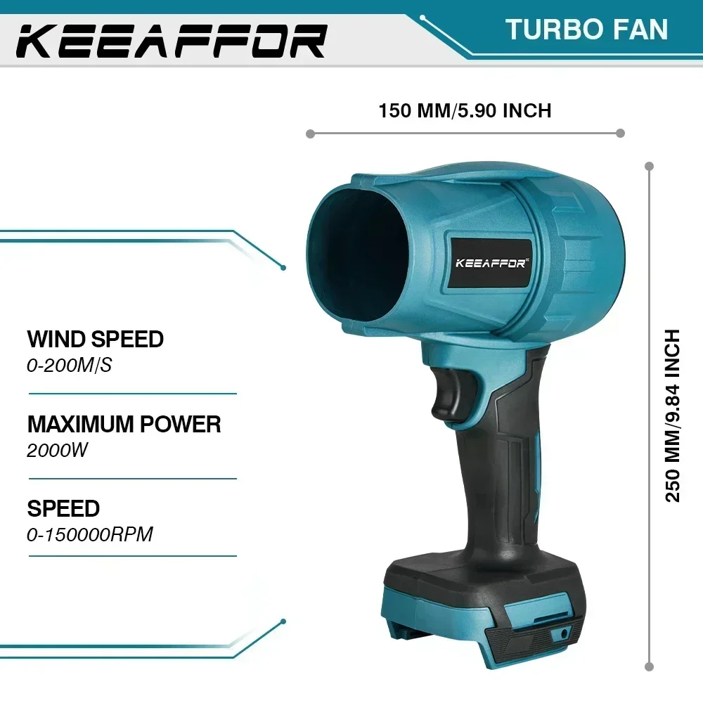 KeeAffor Brushless 2000W 200M/S Jet Fan Electric Turbo Blower Violent Dust Blowing Car Dryer Power Tool for Makita 18V Battery