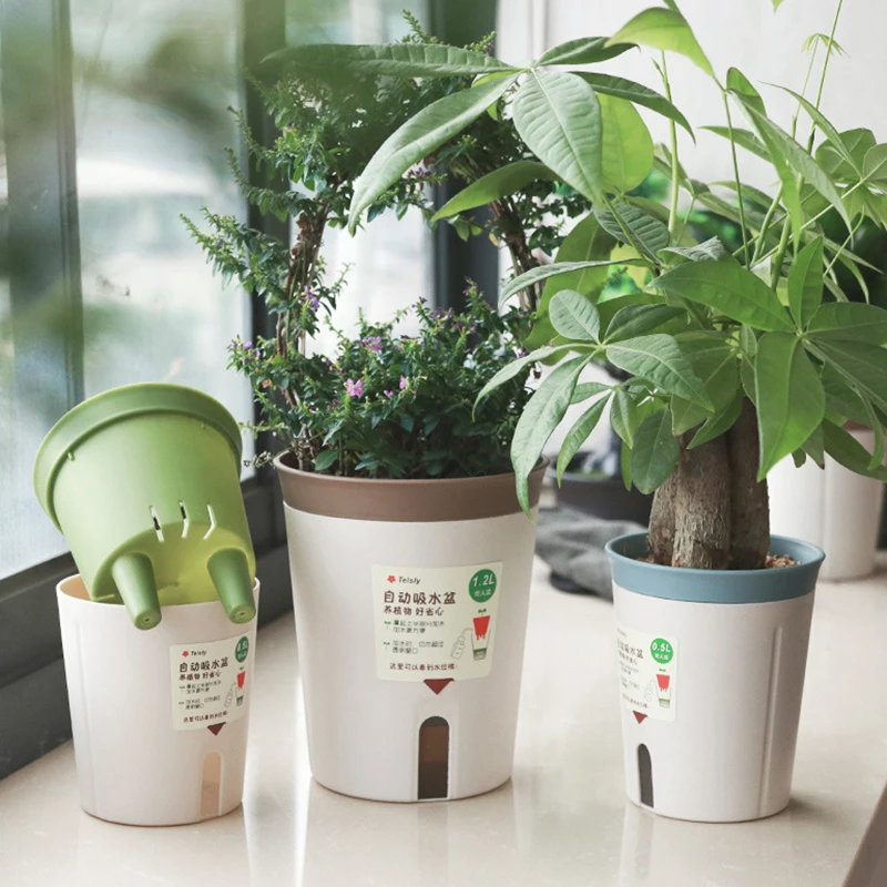 Double Layer Self Watering Hydroponics Flower Pot Plastic Home Automatic Water-Absorbing Plants Pot Potted Planters【Homeclub】