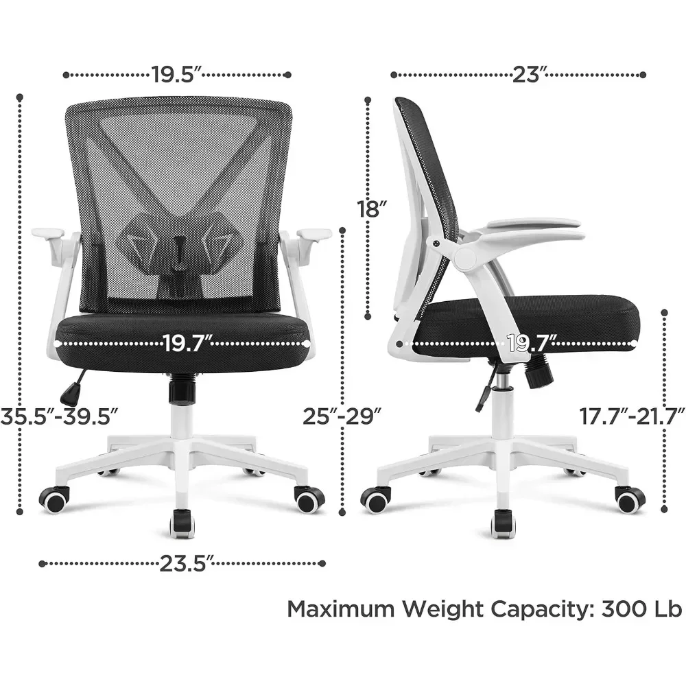 Silla de oficina ergonómica Silla de escritorio de malla con reposabrazos abatibles Silla giratoria ajustable con soporte lumbar para oficina en casa Blanco