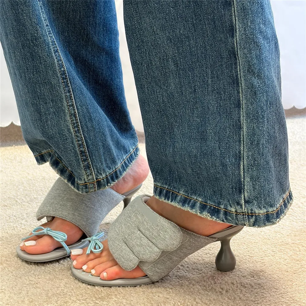 Women Wing Shape Mules Slippers Alien High Heel Sandals Bow Decor Clip Toe Slides Summer Fashion Party Ladies Slip‑on Sandalias