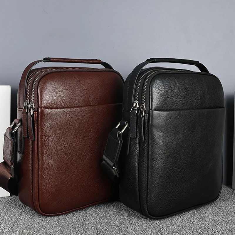 DIYA New genuine Leather Men's Shoulder Bag Top Layer Cowhide High-End Small tote Shoulder Bag Trendy Men's Bag For 8 Inch Ipad