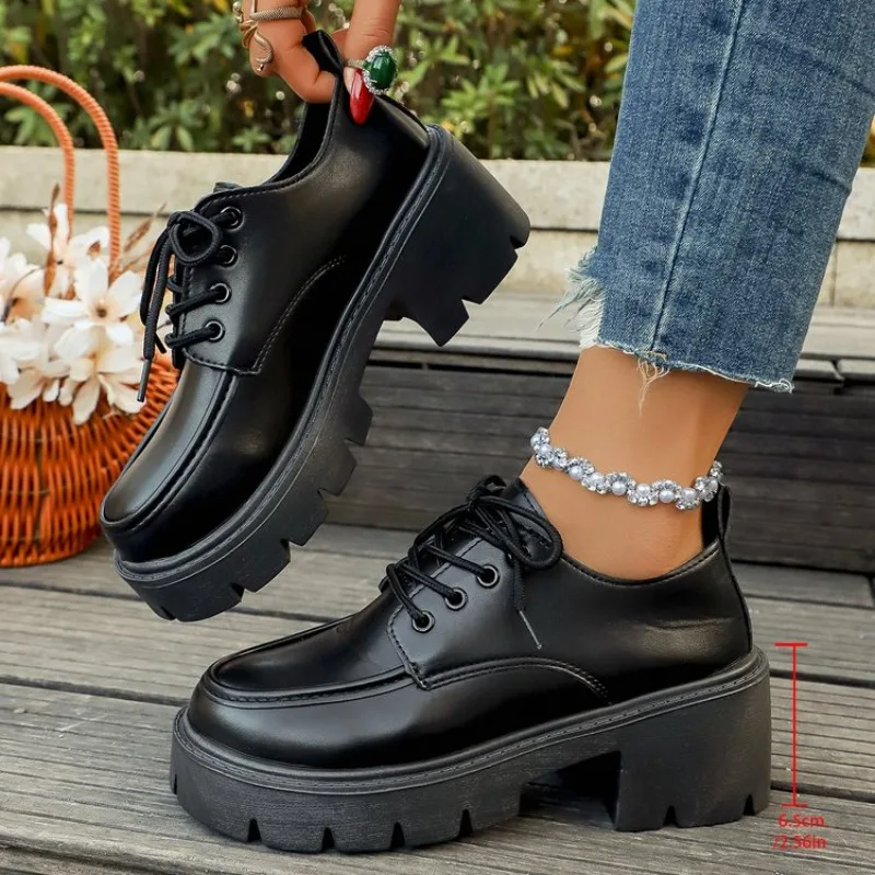 Women's Leather Shoes Solid Color Glossy Finish Versatile Fashionable Retro Lolita Style Spring Autumn Two-piece Casual Loafers