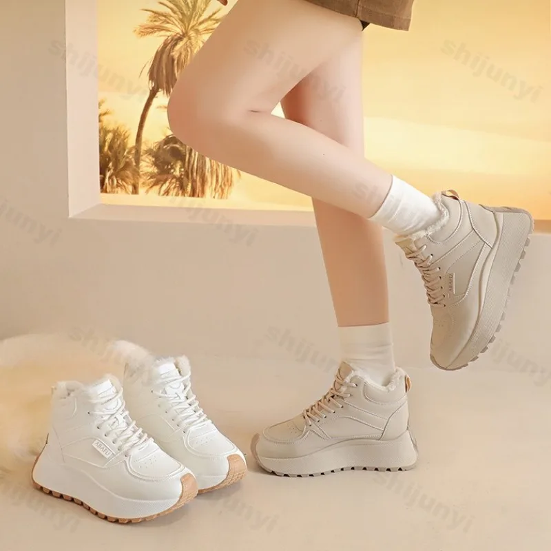Women's Vintage Warm Velvet High Top Snow Boots 2025 Winter New Fashion Versatile Plush Comfortable Non Slip Chunky Cotton Boots view 3