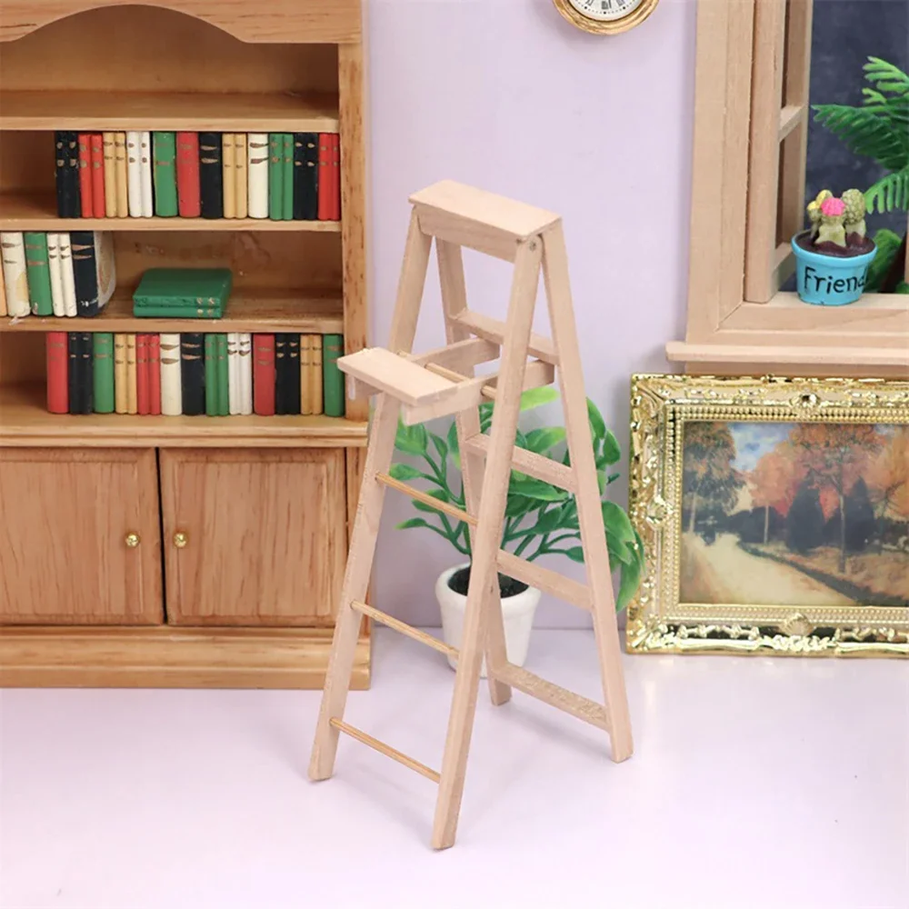 1/12 Dollhouse Miniature Accessories Mini Wooden Folding Ladder Simulation Furniture Model  for Doll House Decoration ob11 bjd