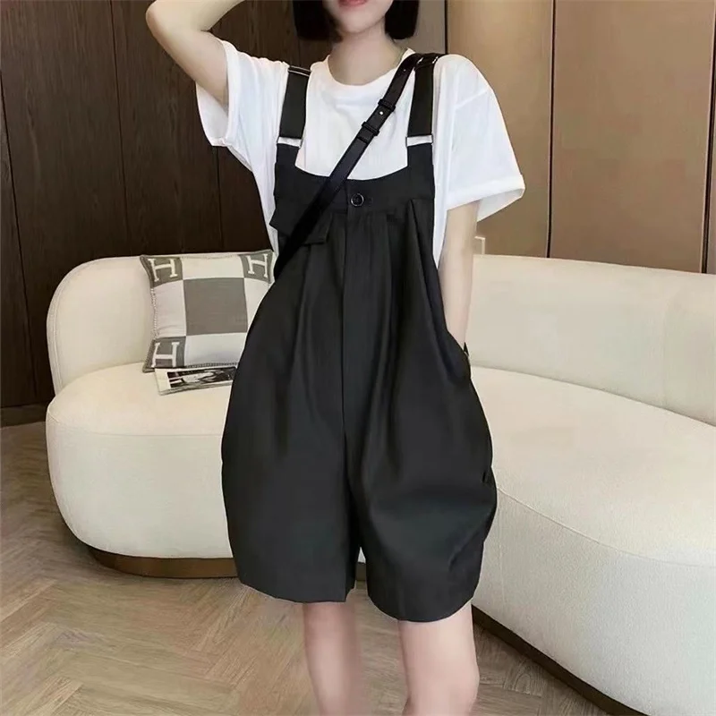 2025 Strap Shorts Frauen Sommer Breite Bein Overalls Neue Lose Hohe Taille Overall Lose Mode Hosenträger Hosen Weibliche
