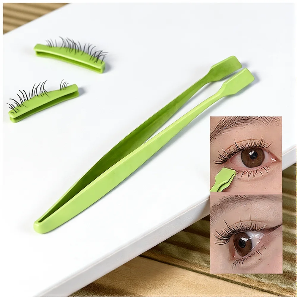 Kosmetische Clips Superharte Edelstahlpinzette Gepfropfte Wimpernpinzette Grüne Pinzette für falsche Wimpern für den Schönheitssalon