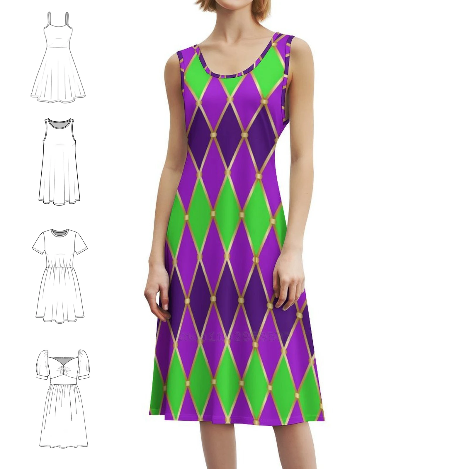 

Повседневное платье в корейском стиле с рисунком Марди Гра для женщин, простые повседневные офисные женские платья, фон, яркий карнавал