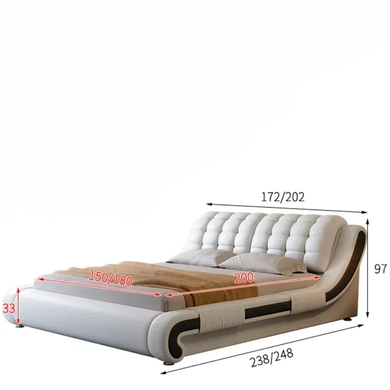 Nordic Modern Double Bed Frame White Princess Pretty Light Luxury Leather Bed Comferter Villa Cama Matrimonial Bedroom Furniture