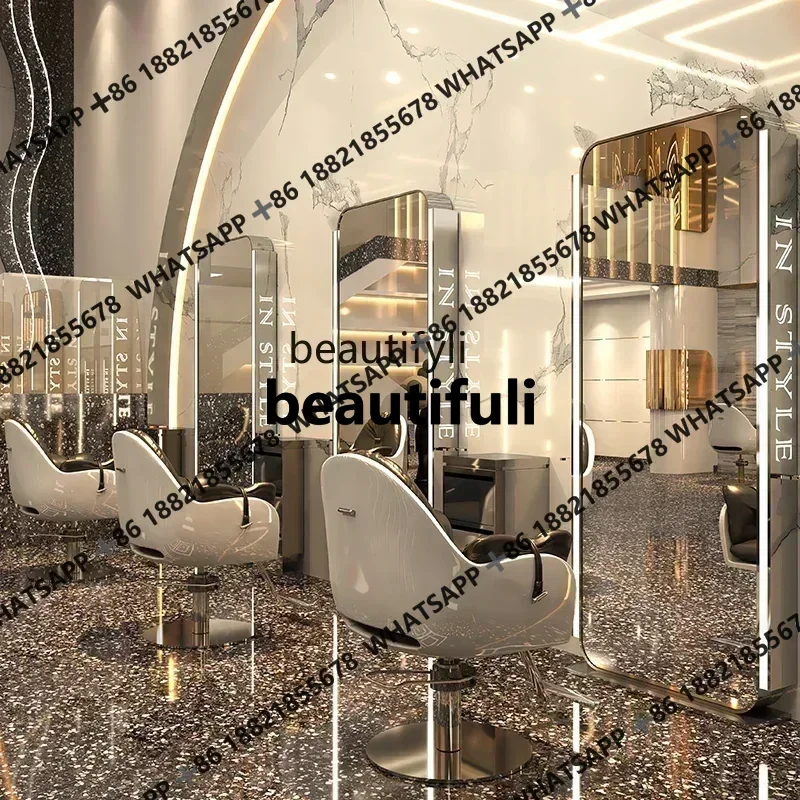 ss newBarber Shop Single Double-Sided Floor-Standing Hairdressing Dressing Table Hair Salon Hair Cutting Mirror