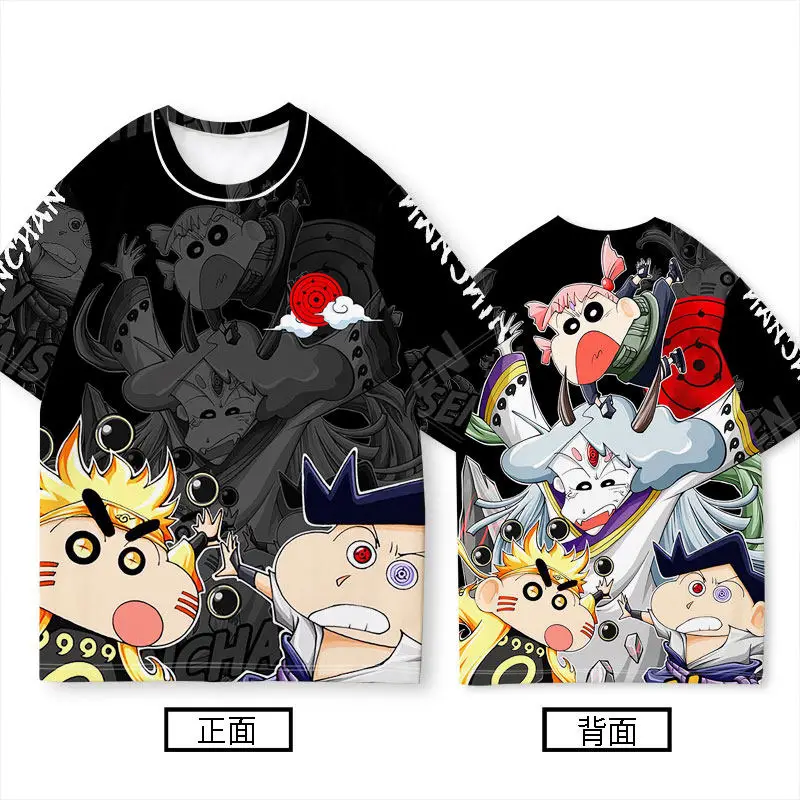 

Футболка Bandai 2026 Summer Naruto Collaboration Crayon Shin Chan Anime Payne Itachi Sasuke для родителей и детей, быстросохнущая, дышащая
