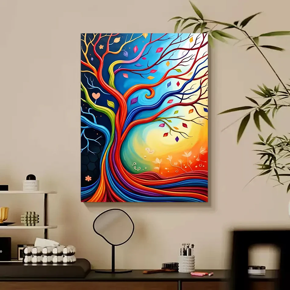 

RUOPOTY Diy Oil Painting By Numbers Abstract Tree Color Easy Drawing Brushes Framed Painting For Wall Picture Frame Diy Crafts