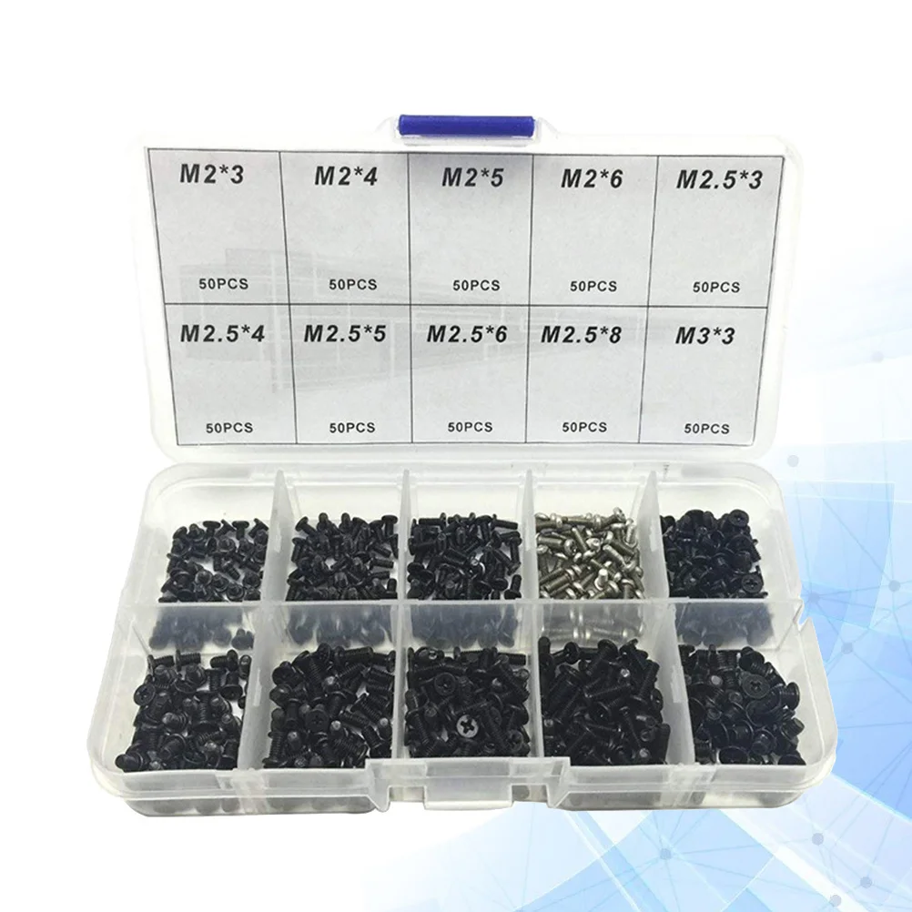 

500Pcs Laptop Screws Set Mini Cross Carbon Steel Replacement Repairing Accessory Black for Laptop Repair Kit Screws Collection