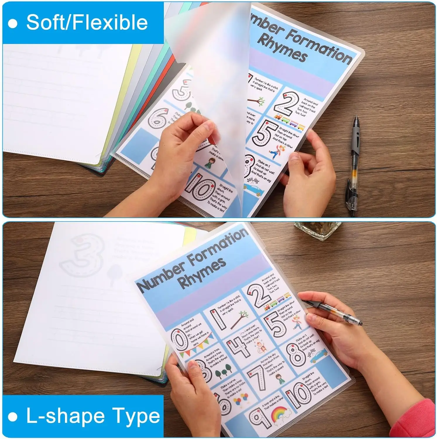 L Type Folders 50 Pack A4 Plastic File Project Pockets Paper Document Jacket Sleeves For Office, Clear_voghion.com