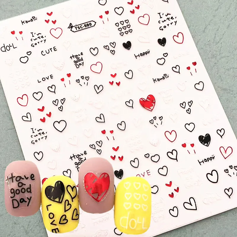 Newest Valentine Heart Design Self Adhesive Decal Slider DIY Manicure Decoration Tips Nail Sticker TSC 609 590