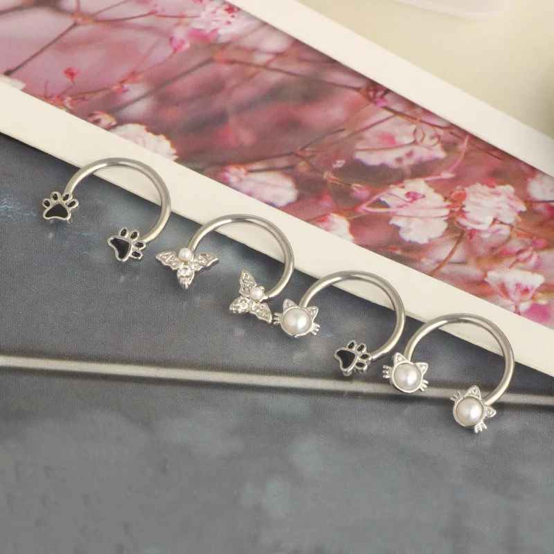 Paw Cat Hoop Earrings and Septum Ring, 1/4pc