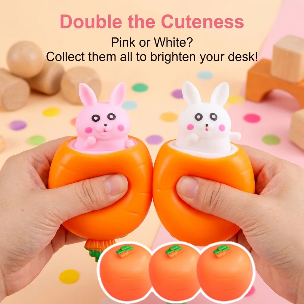 Squeeze Toy Carrot Rabbit Pop Up Stress Relief Toy Cute Bunny Adult Decompression Toy Desktop Ornament Holiday Gift