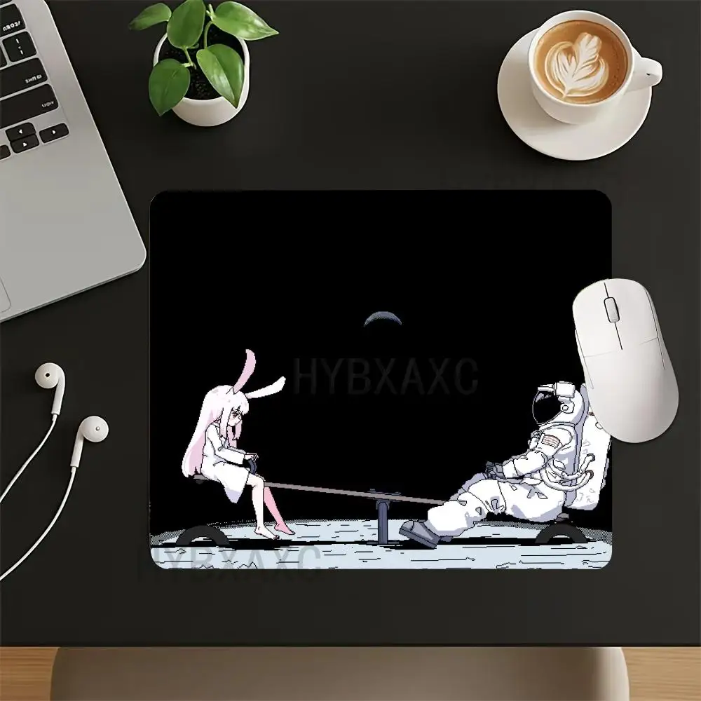 HYBXAXC Space Moon Astronaut Bunny Girl See-Saw Cute Fantasy Anime Small Mouse Pad Thickened Desktop Computer Keyboard Wireless