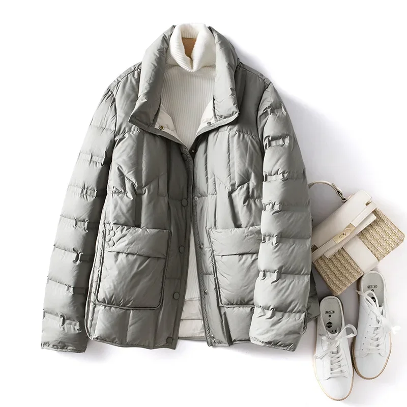 جديد وصول 90% الأبيض بطة أسفل الأزياء الدافئة ضوء عارضة الإناث سترة المرأة أزياء قصيرة الشتاء سترة منفوخة #6