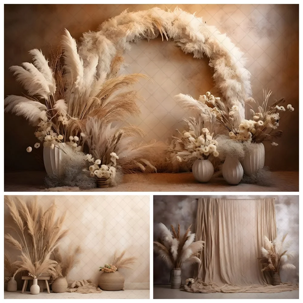 Photography Background Pampas Grass Bohemian Style Vintage Wall Women Maternity Photo Backdrops Newborn Photocall Props