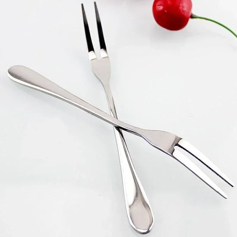 VanKood Stainless Steel Fruit Fork Dessert Fork Eco-friendly Two Tooth Dinner Forks Fork Western Style Kitchen BBQ Tool