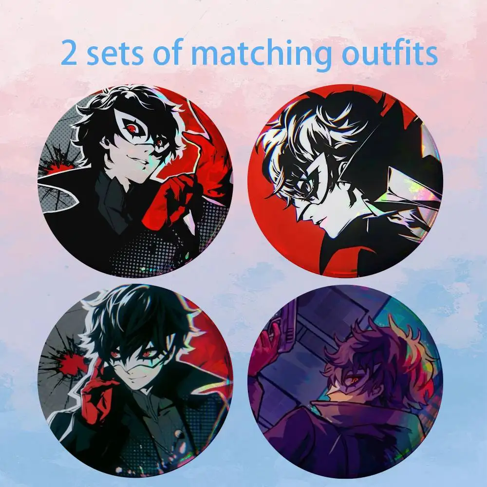 P-Persona 5 Joker Amamiya Ren 2 piece set Badges On Backpack Jacket Cartoon Round Brooches Acrylic
